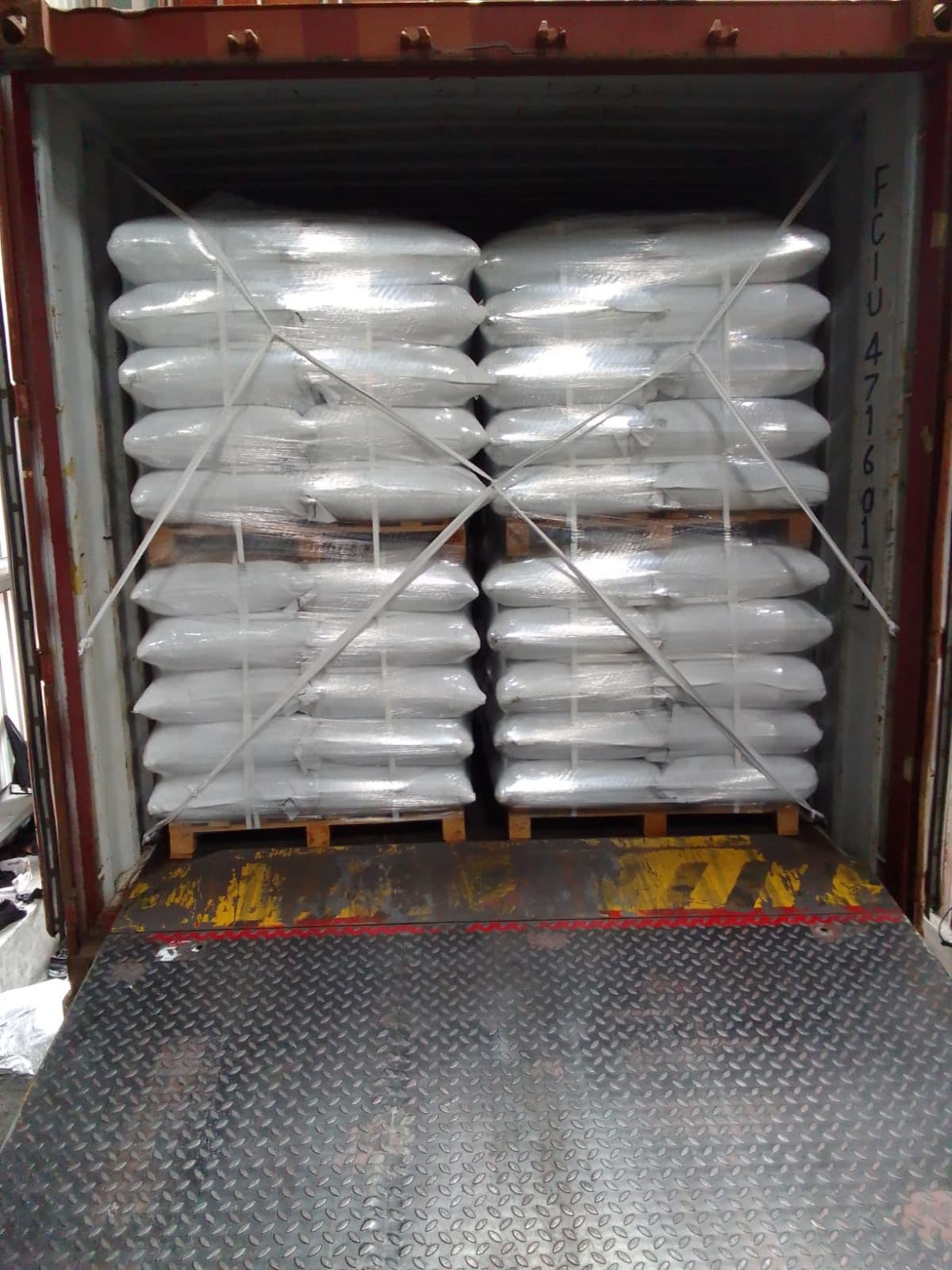 Palletised activated carbon loaded into a shipping container